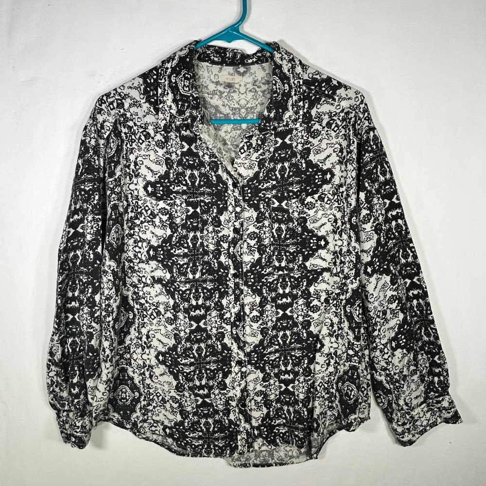 Ecote Urban Outfitters Black White Abstract Print Button Down Rayon Blouse M